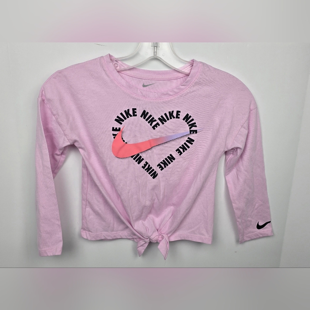 Nike Tie Front Girls Long Sleeve Graphic T-Shirt Size Large 6-7 Years Pink